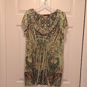 Apt. 9 Green and Brown Paisley Ruffle Blouse